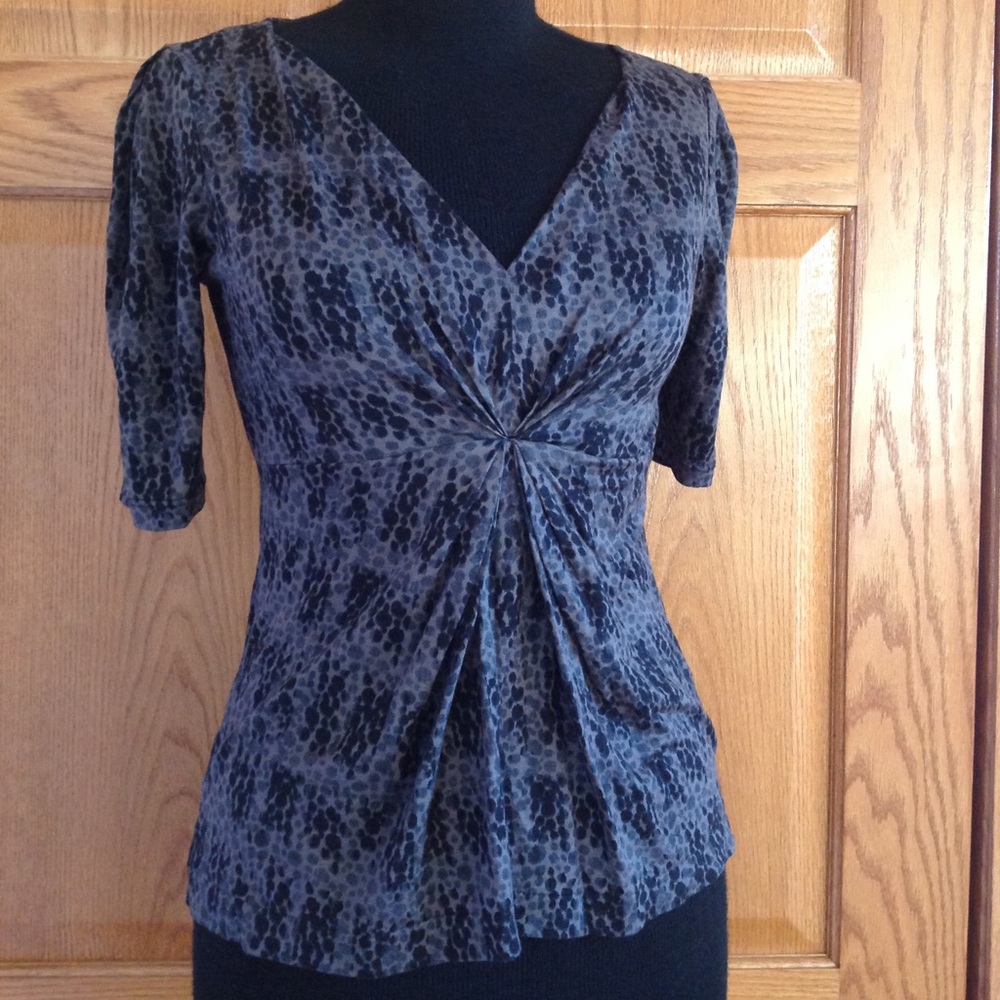 Knit Blouse Top V Neck Short Sleeves Rayon EUC